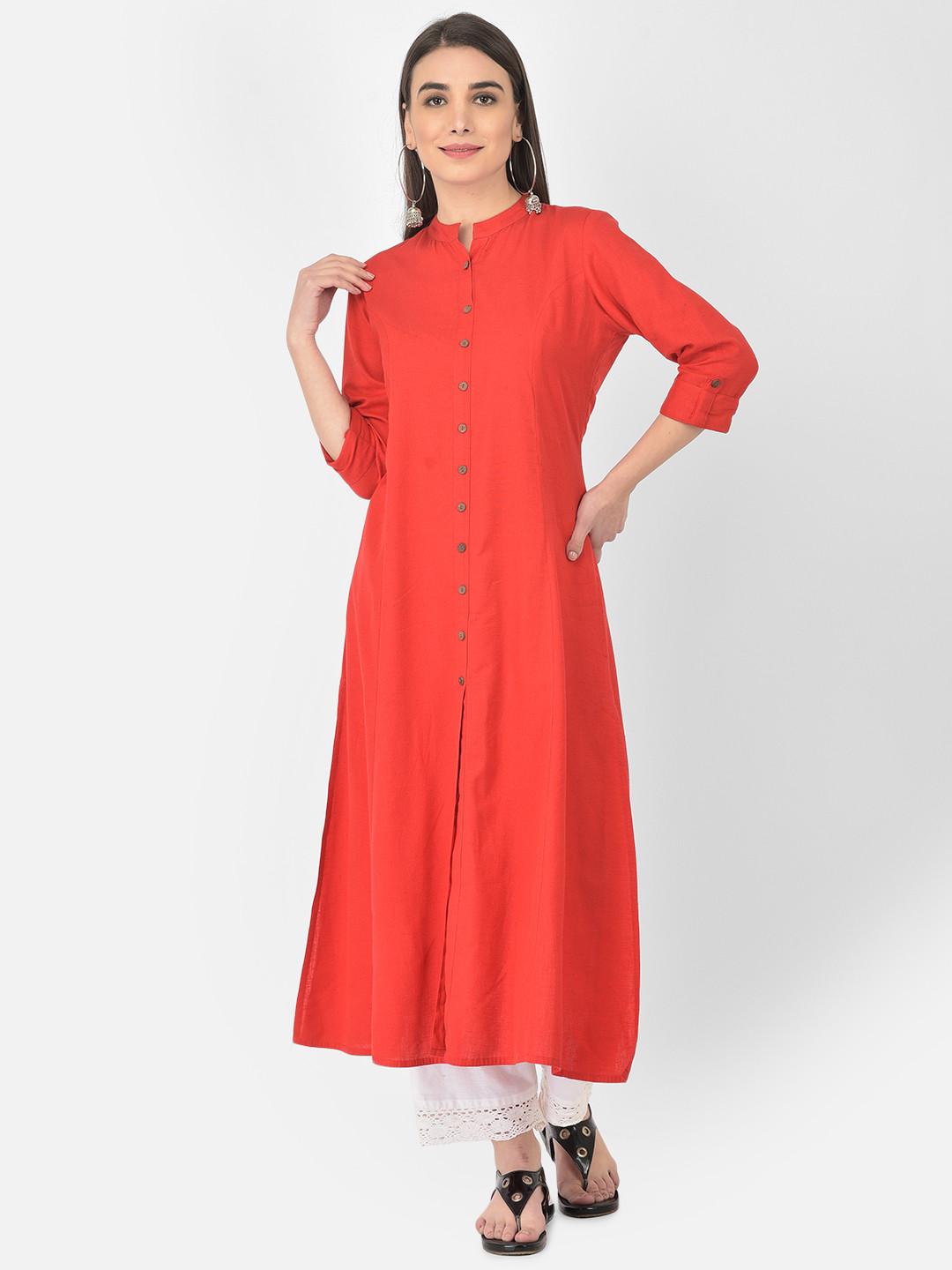 Pistaa Women Red Pure Cotton A-Line Kurta