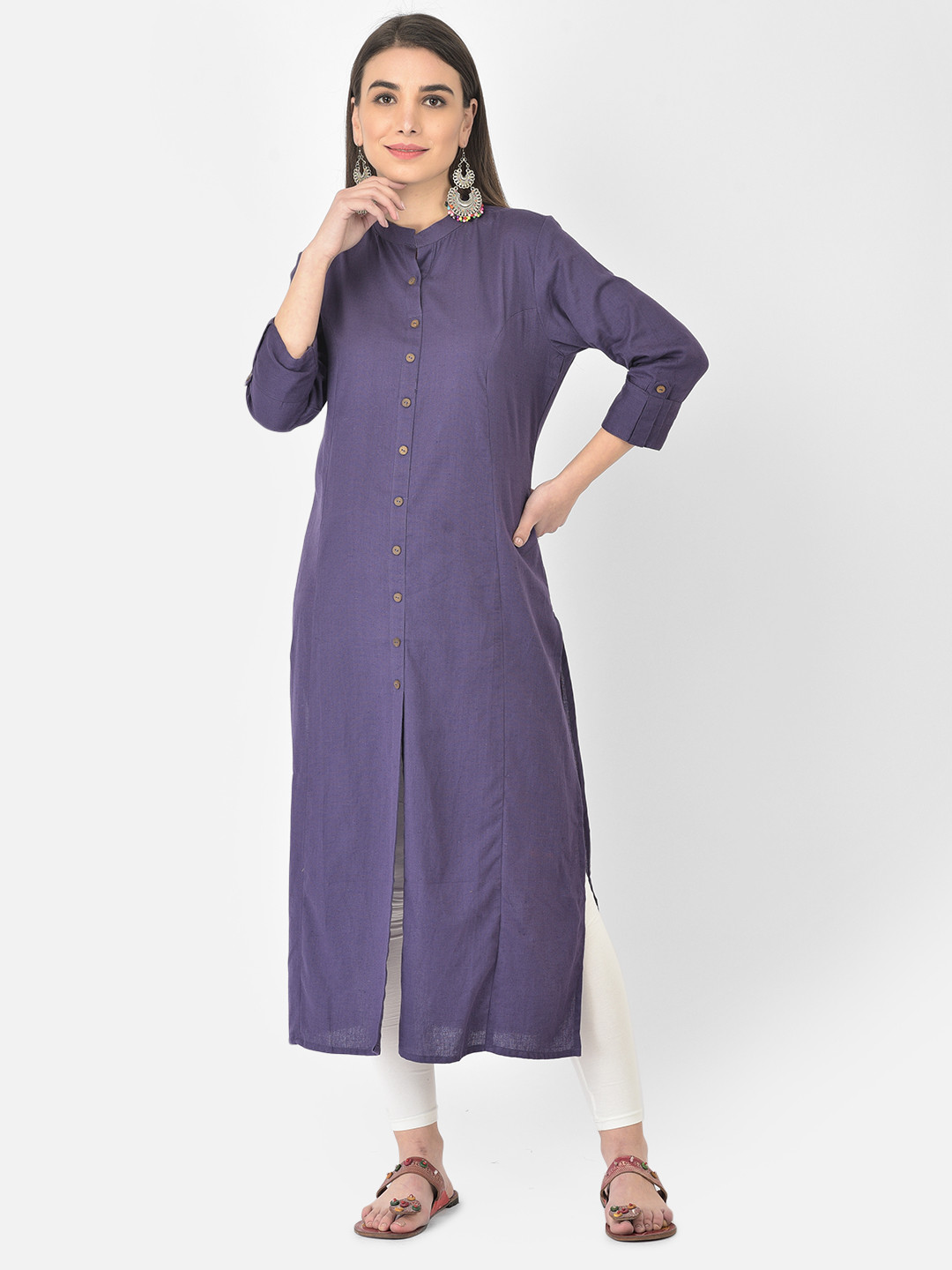 Pistaa Women Purple Cotton Kurta