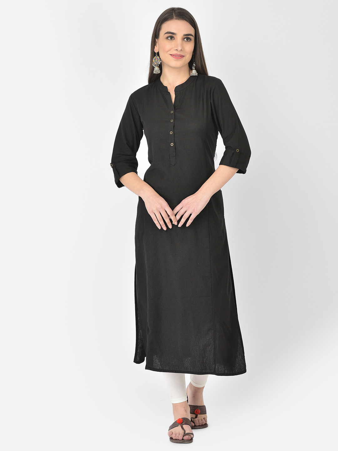 Pistaa Women Black Cotton Kurta
