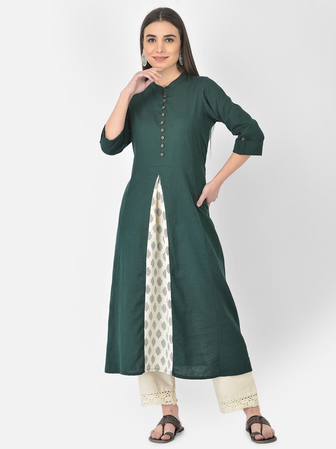 Pistaa Women Green A-Line Pure Cotton Kurta