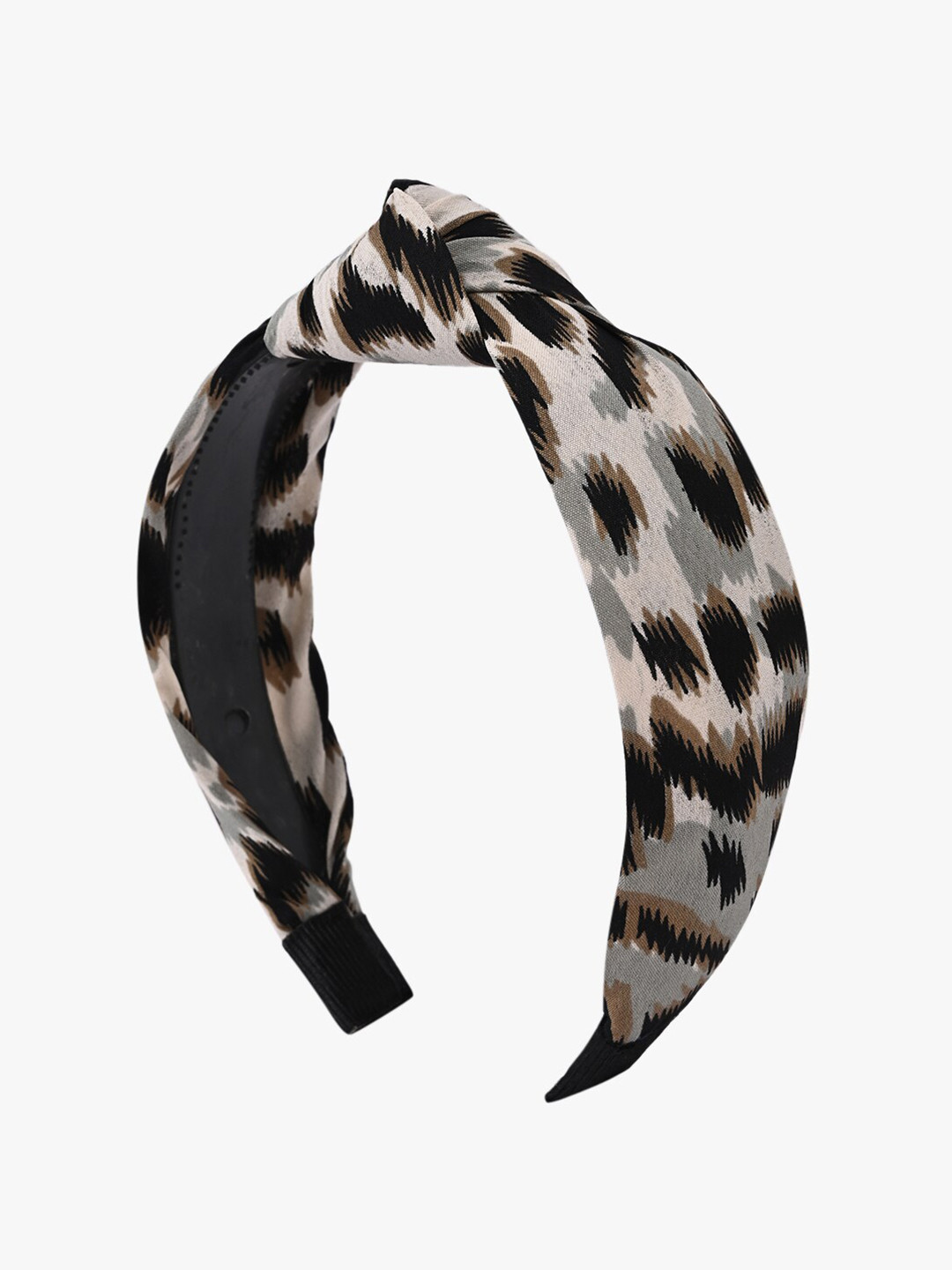 BuckleUp Women Taupe & Black Printed Knot Detail Hairband