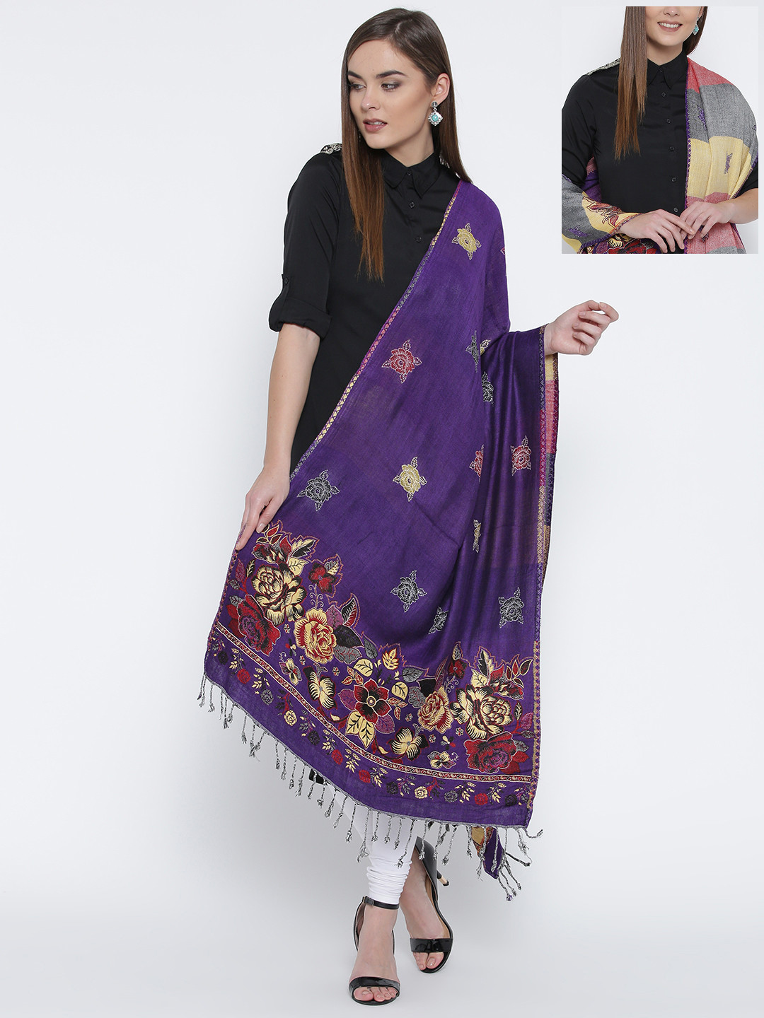 WEAVERS VILLA Multicoloured Floral Pattern Reversible Stole