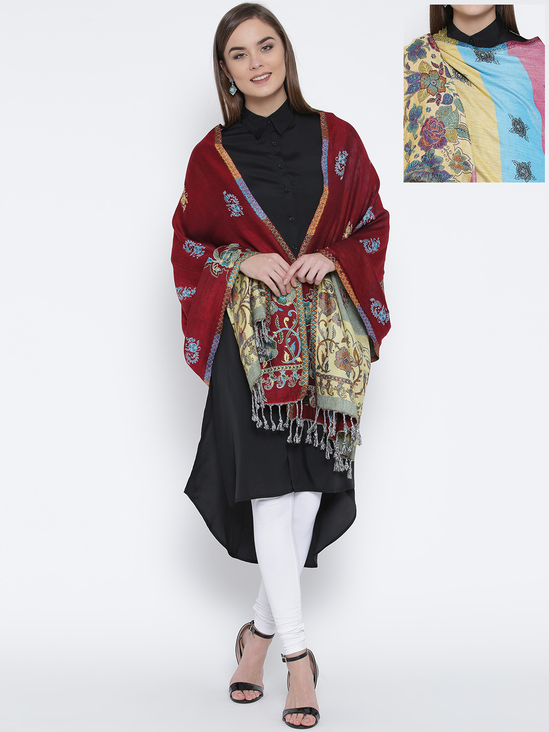 WEAVERS VILLA Multicoloured Patterned Reversible Stole