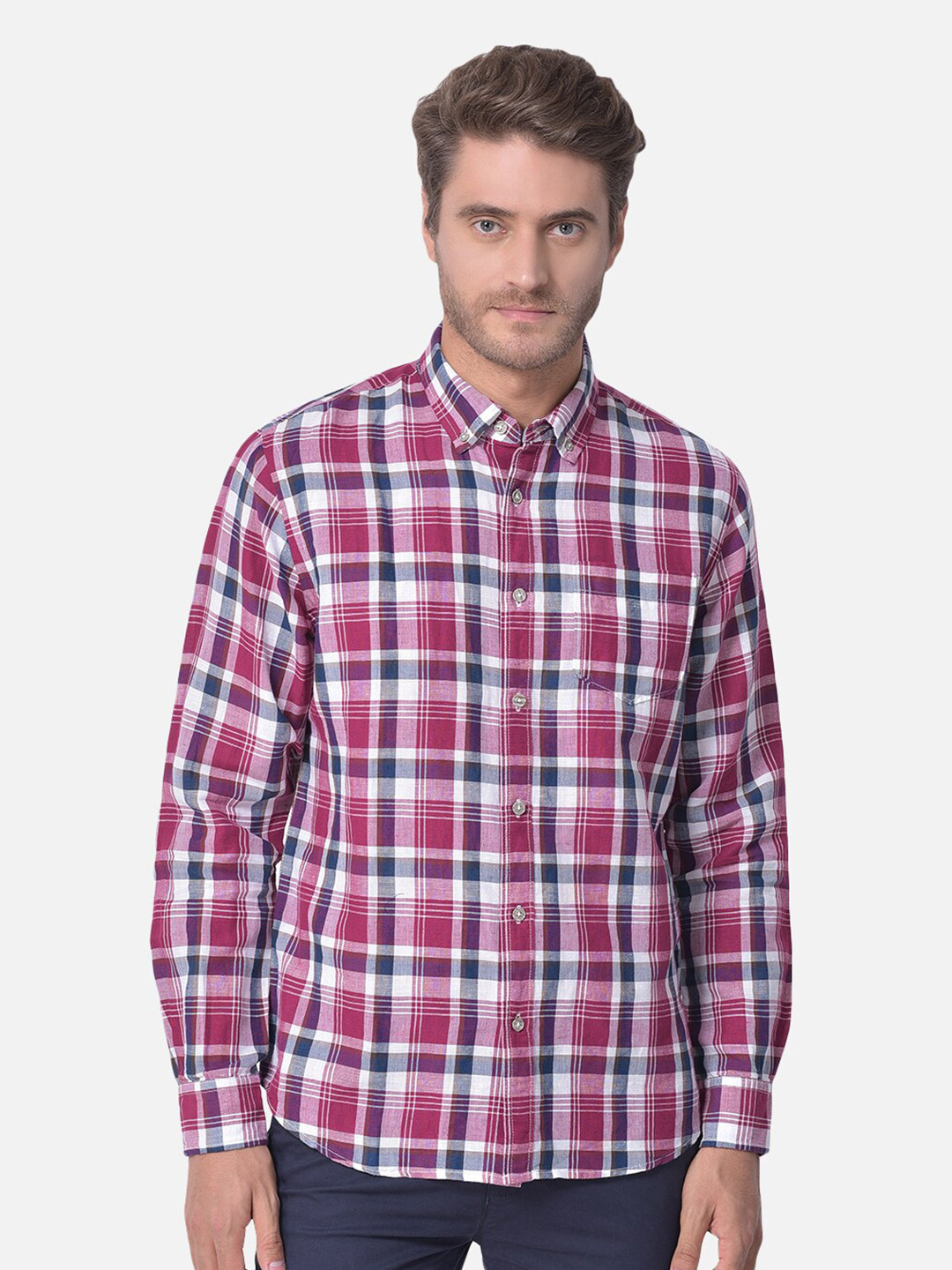 Woods Men Red Classic Tartan Checks Casual Shirt