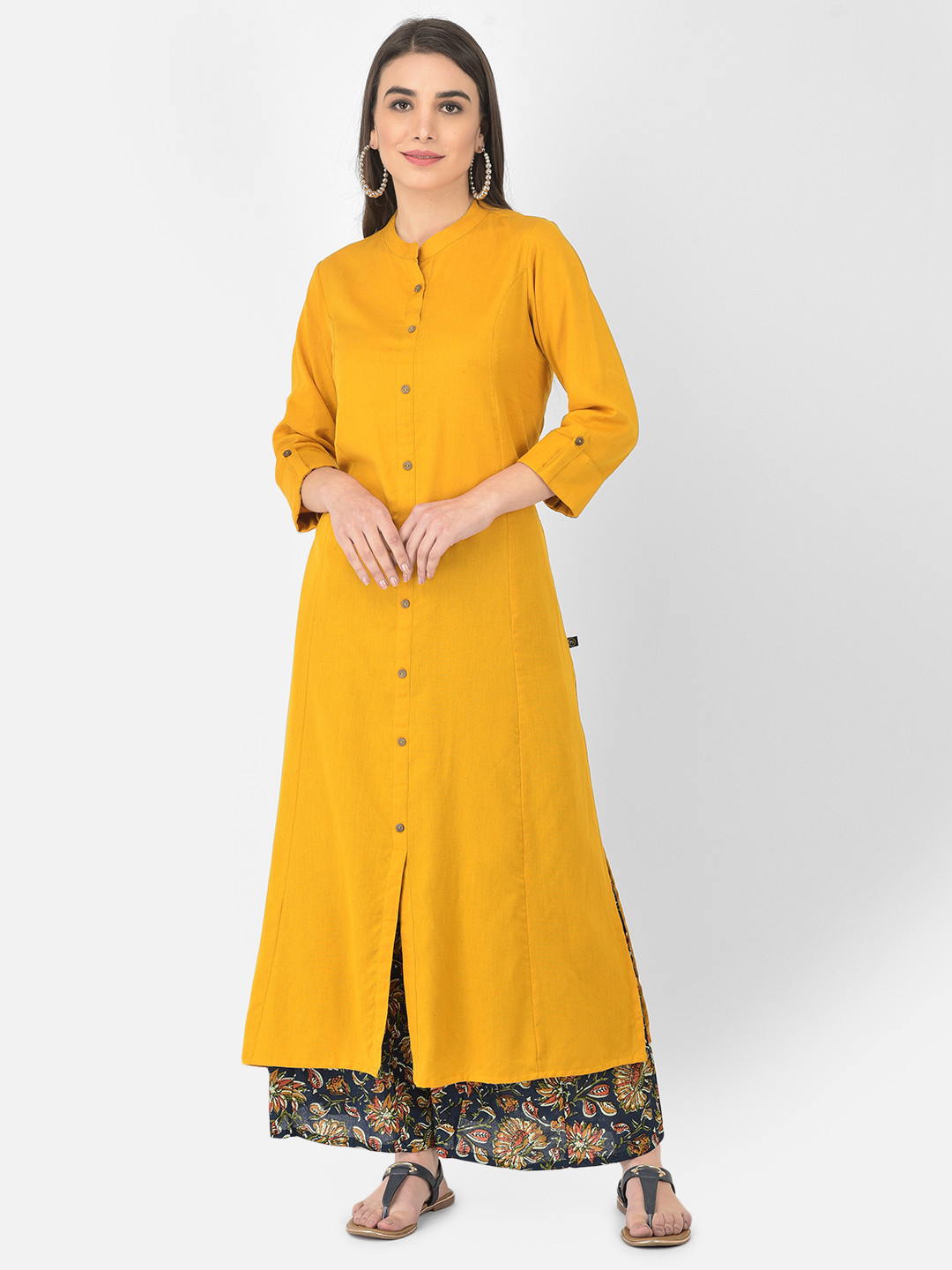 Pistaa Women Mustard Yellow Panelled Kurta with Palazzos