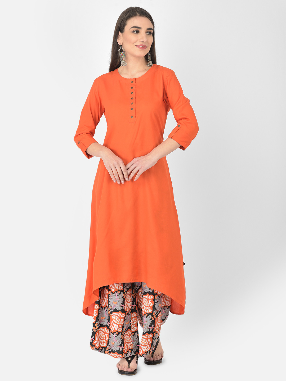 Pistaa Women Orange Kurta with Palazzos