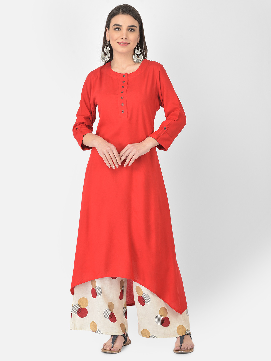 Pistaa Women Red Kurta with Palazzos