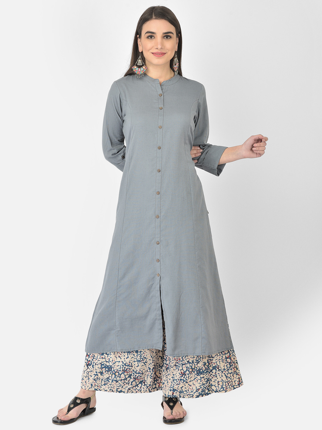 Pistaa Women Grey Kurta with Palazzos