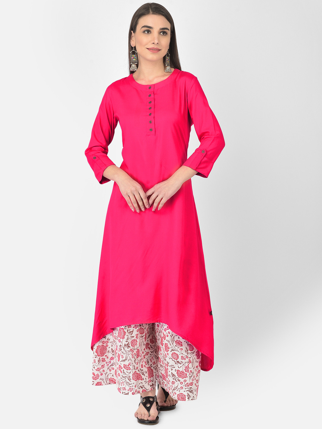 Pistaa Women Pink Floral Kurta with Palazzos
