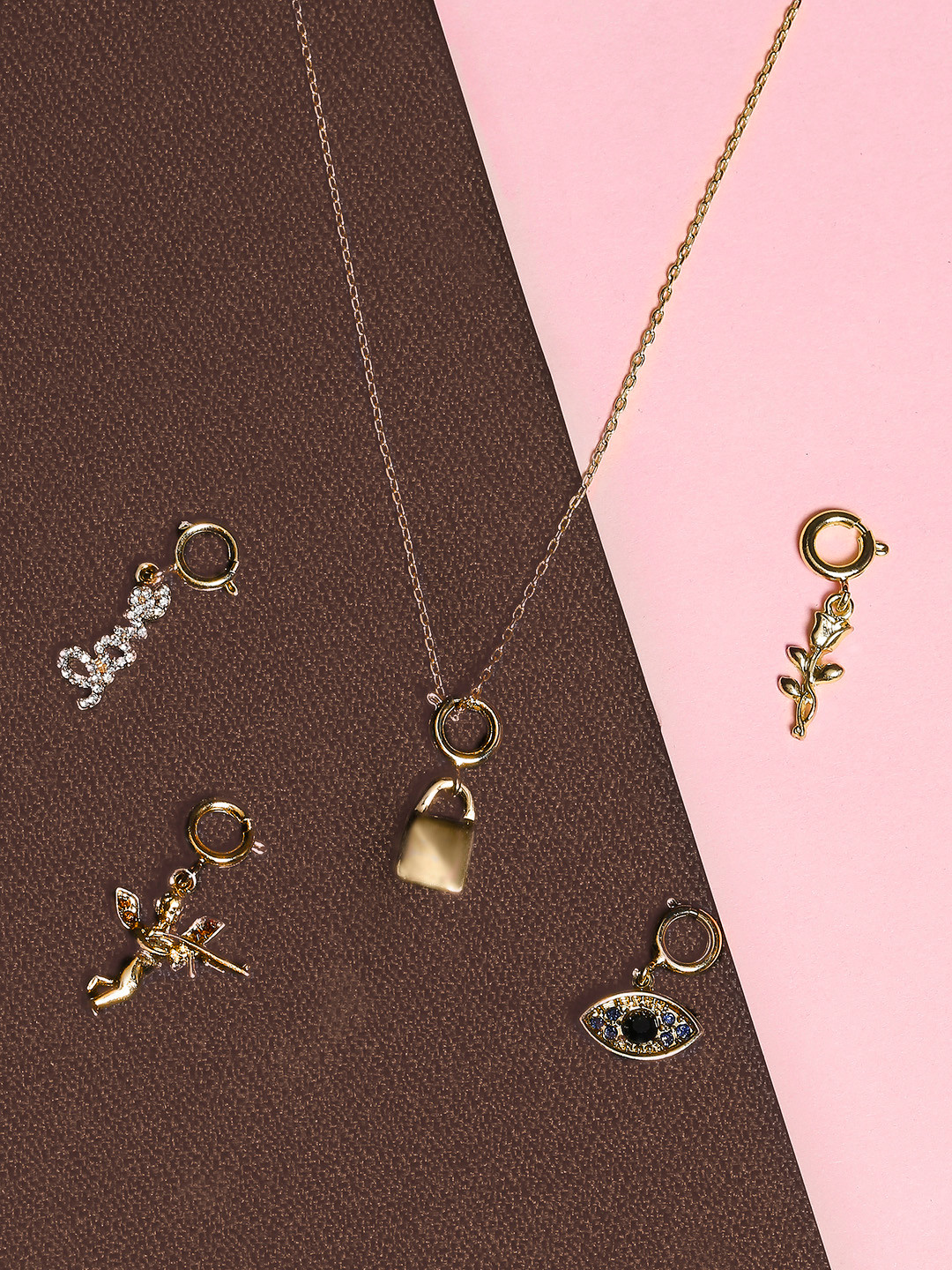 OOMPH Gold-Toned Layered Necklace With 5 Angel Charms