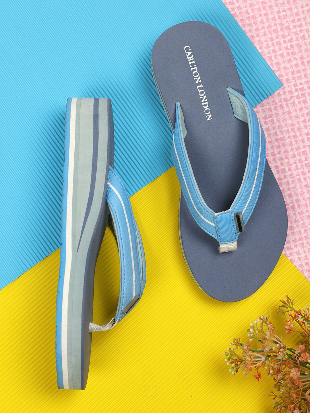 Carlton London Women Blue & White Thong Flip-Flops