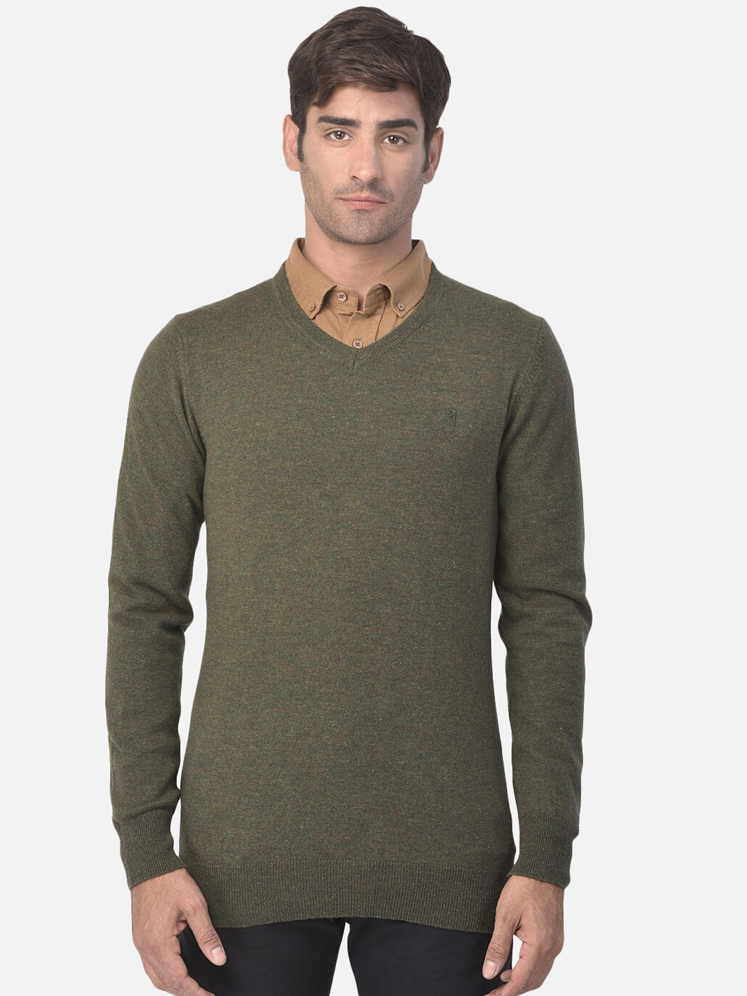 Woods Men Olive Green Wool Pullover