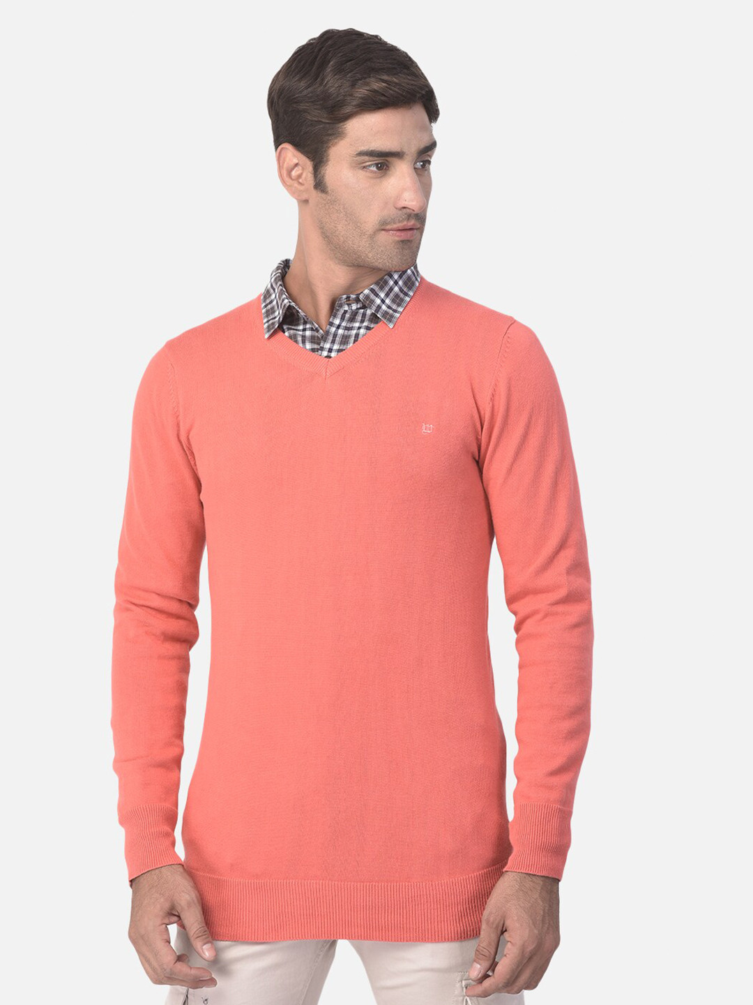 Woods Men Peach-Coloured Pure Wool Pullover