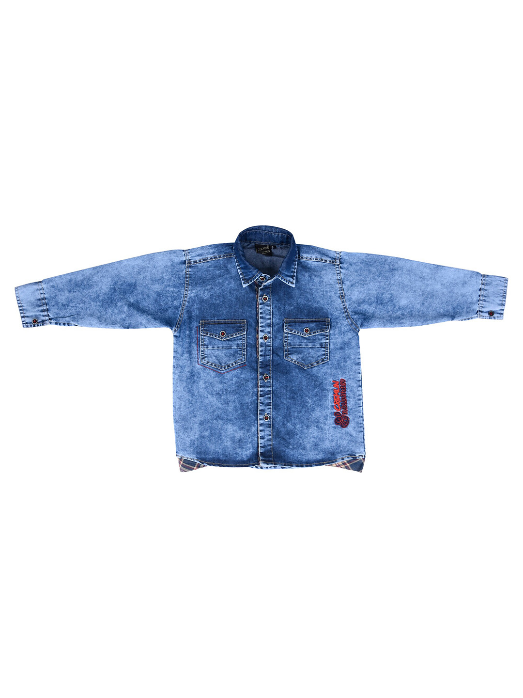 CREMLIN CLOTHING Boys Blue Faded Cotton Denim Casual Shirt