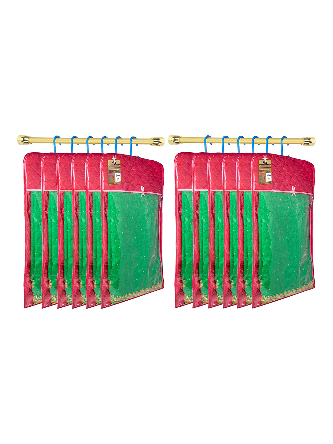 atorakushon Set Of 12 Pink Solid Non-Woven Saree Organisers