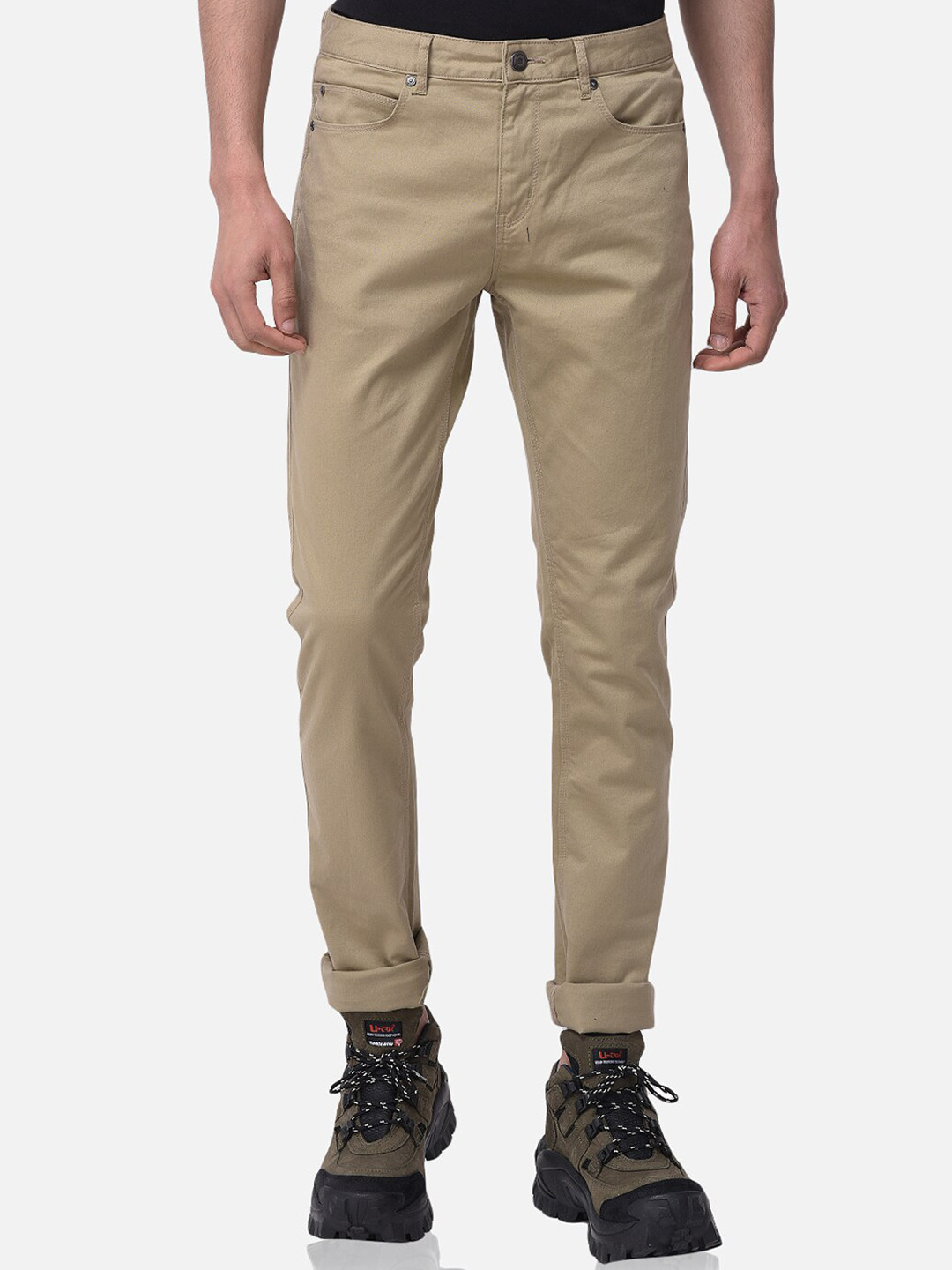 Woods Men Beige Solid Relaxed Chinos