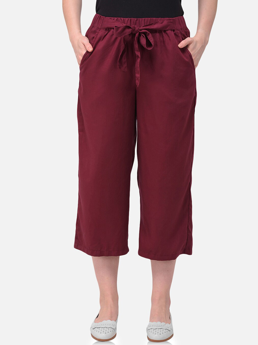 Woods Women Burgundy Relaxed Straight Leg Trousers