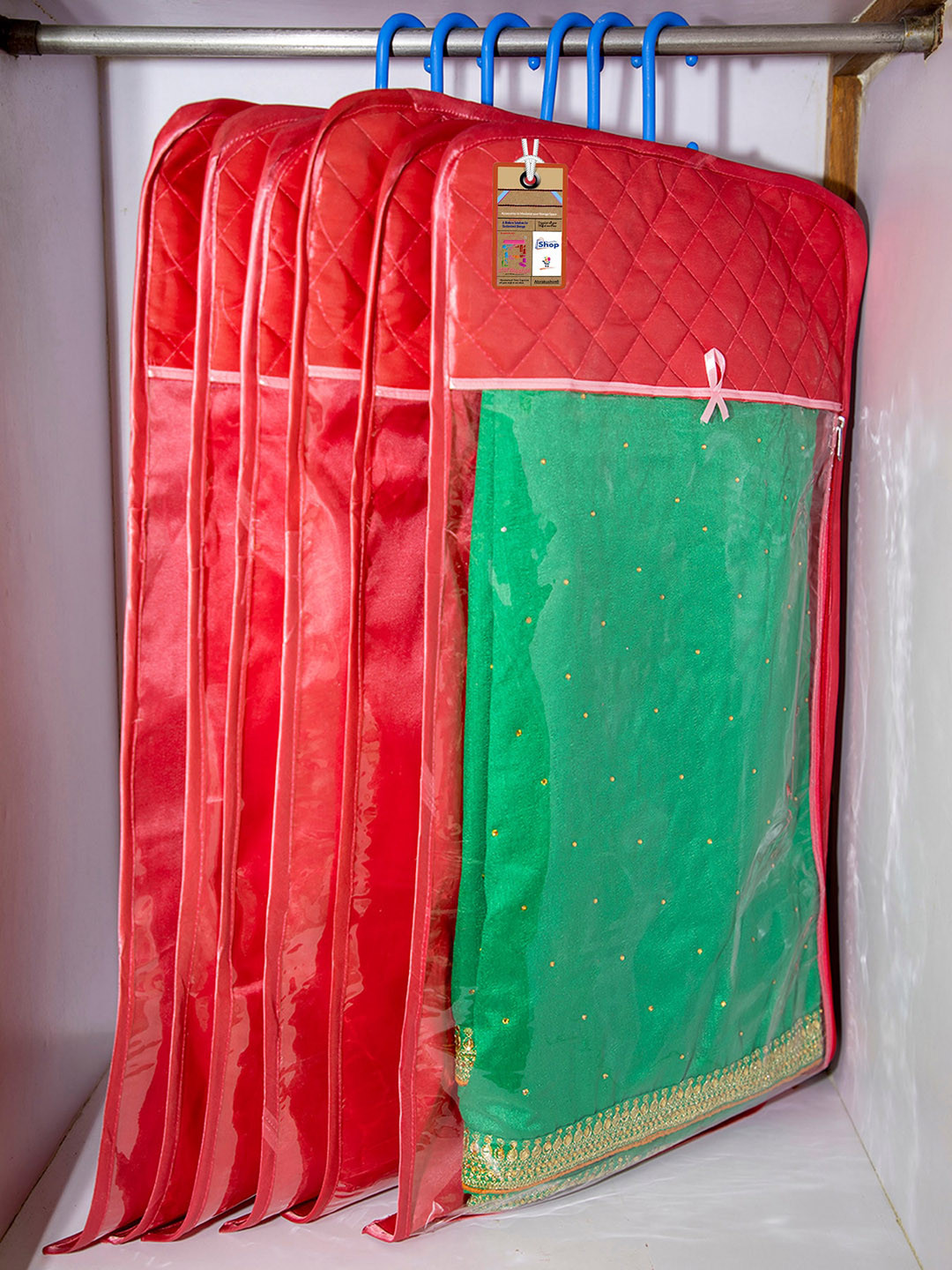 atorakushon Set Of 18 Maroon Solid Wardrobe Cloth Organizer