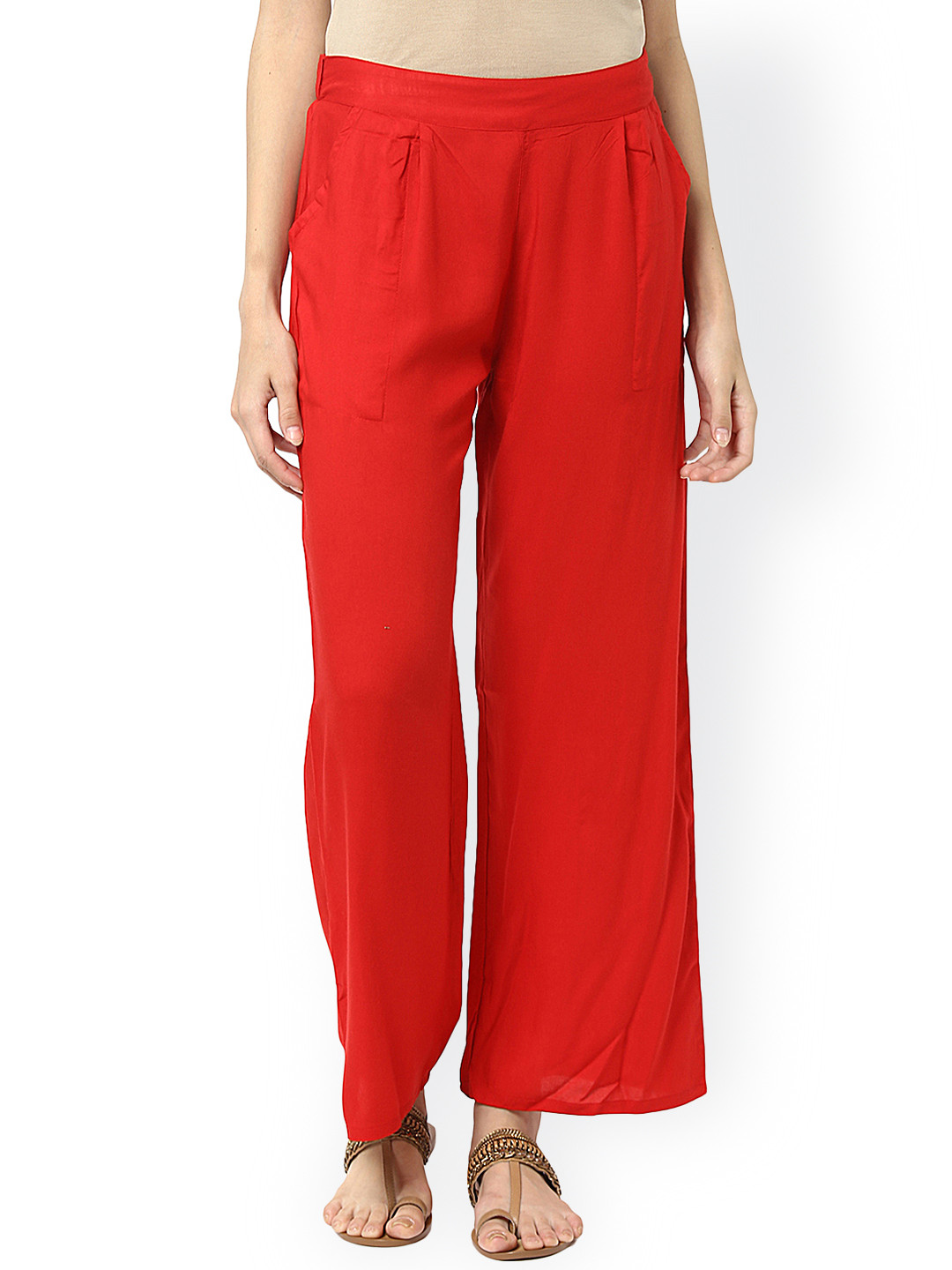 Jaipur Kurti Women Red Solid Palazzo Trousers