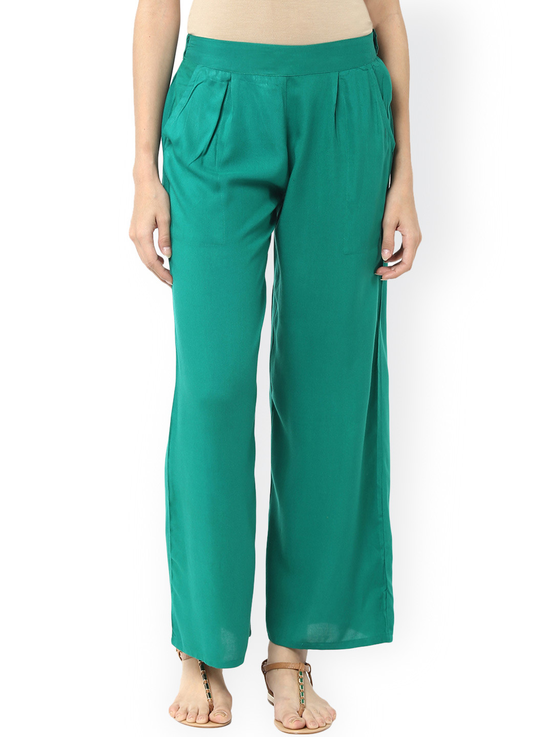 Jaipur Kurti Women Green Solid Palazzo Trousers