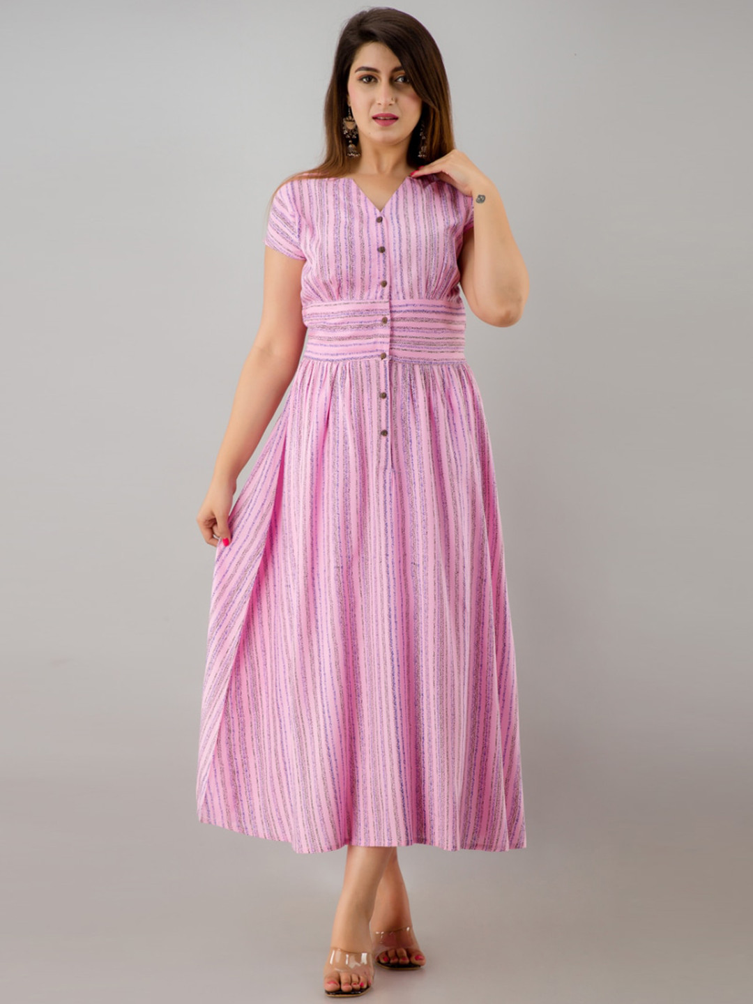 KALINI Pink & Blue Striped Midi Dress