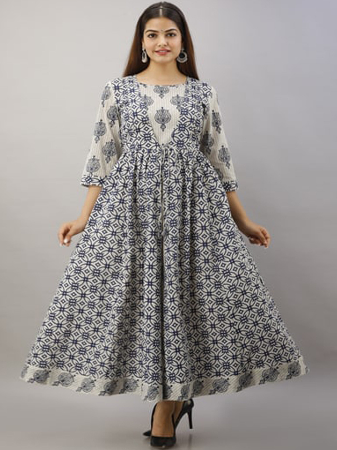 KALINI Women Off White Ethnic Motifs Printed Floral Anarkali Kurta