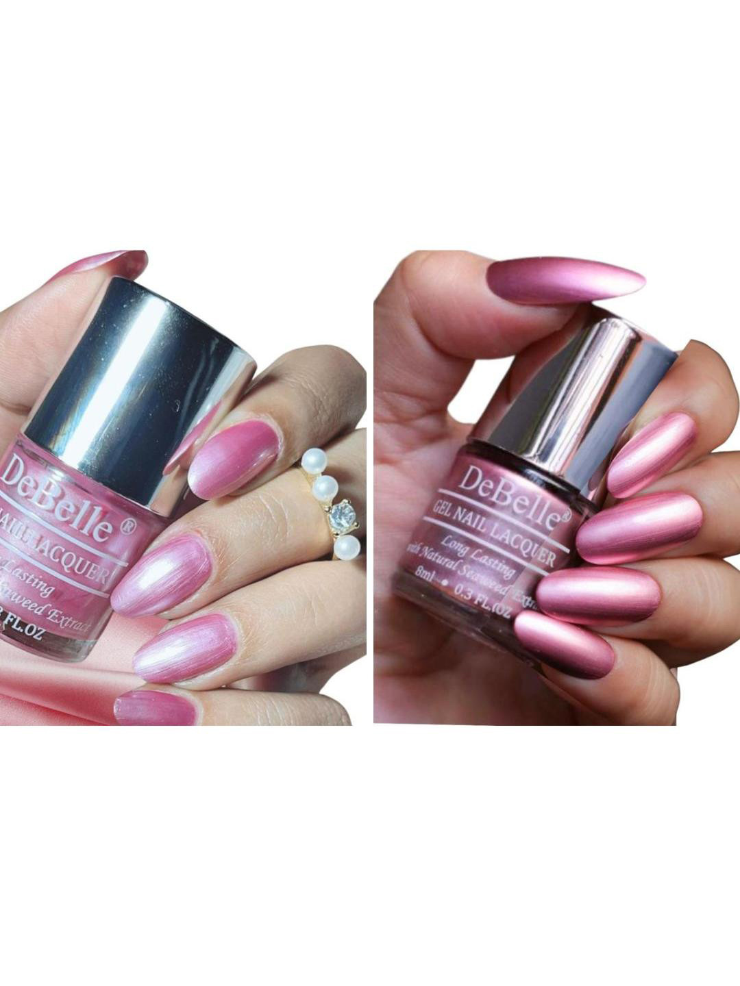 DeBelle Set Of 2 Pink Gel Nail Polish - Roselin Fiesta, Chrome Glaze 8 ml Each