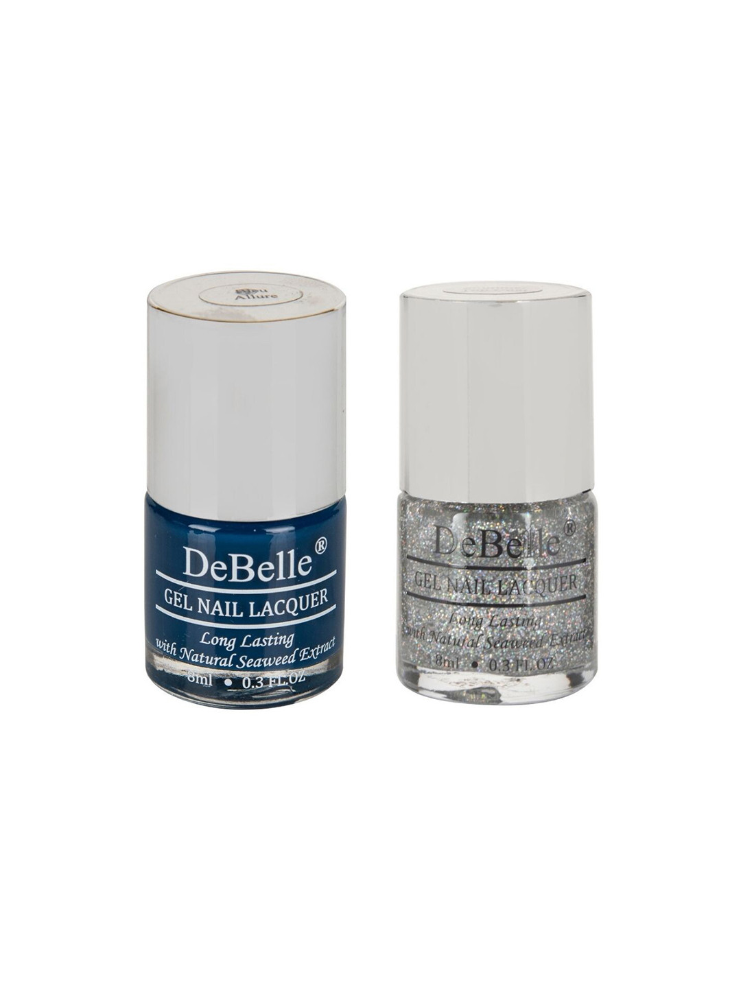 DeBelle Set of 2 Gel Nail Polish - Bleu Allure & Shimmer Top Coat- 8 ml Each