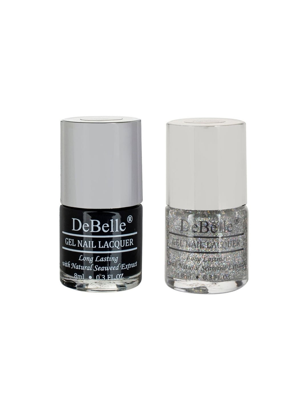 DeBelle Set of 2 Gel Nail Polish - Luxe Noir, Shimmer Top Coat -8ml Each