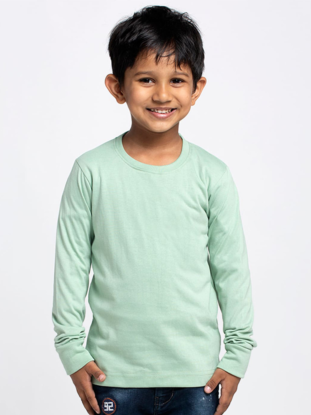 Friskers Boys Green Full Sleeve Round Neck T-shirt