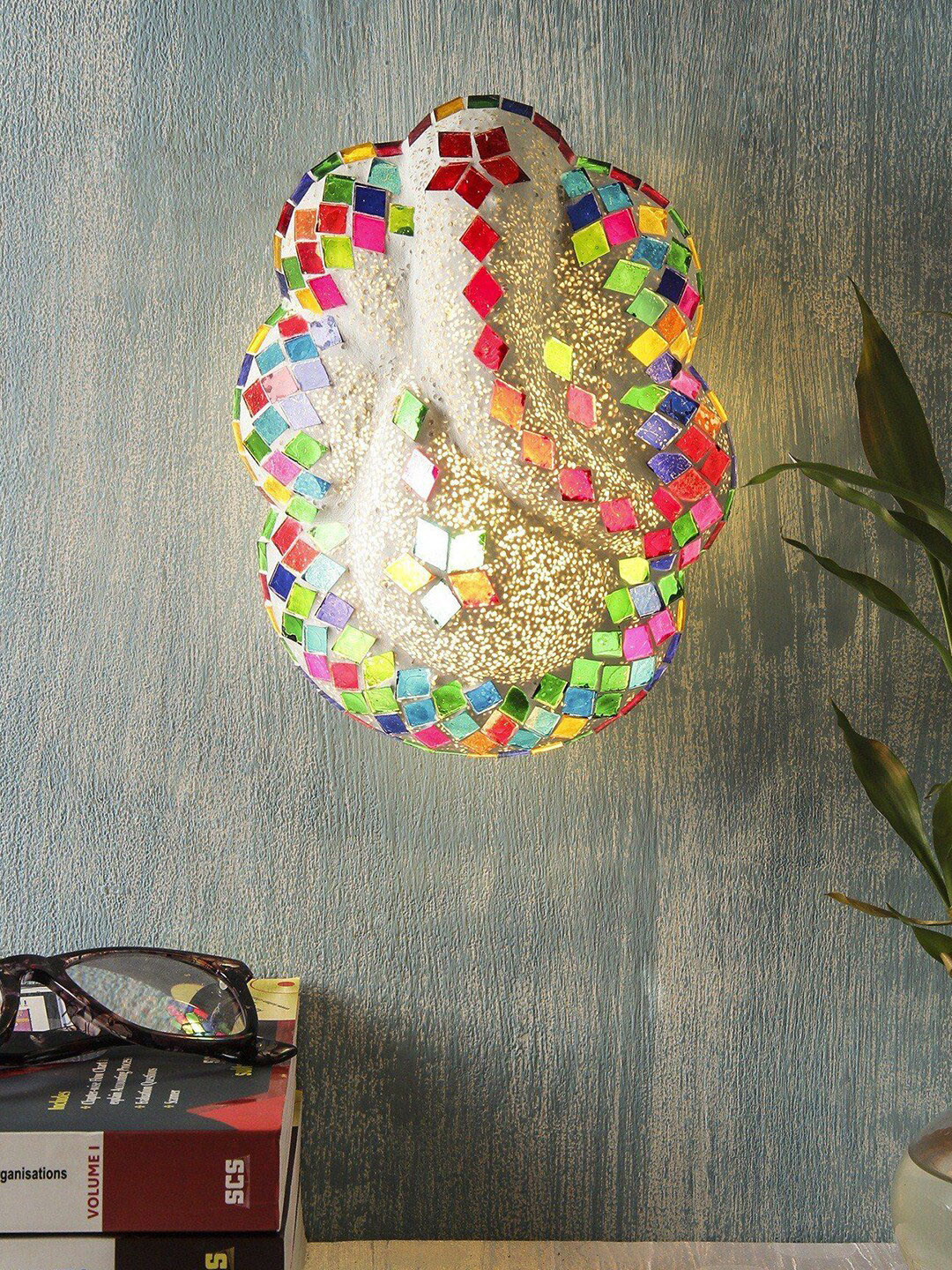 Devansh Multicolor Ganesh Ji Glass Wall Mounted Lamp