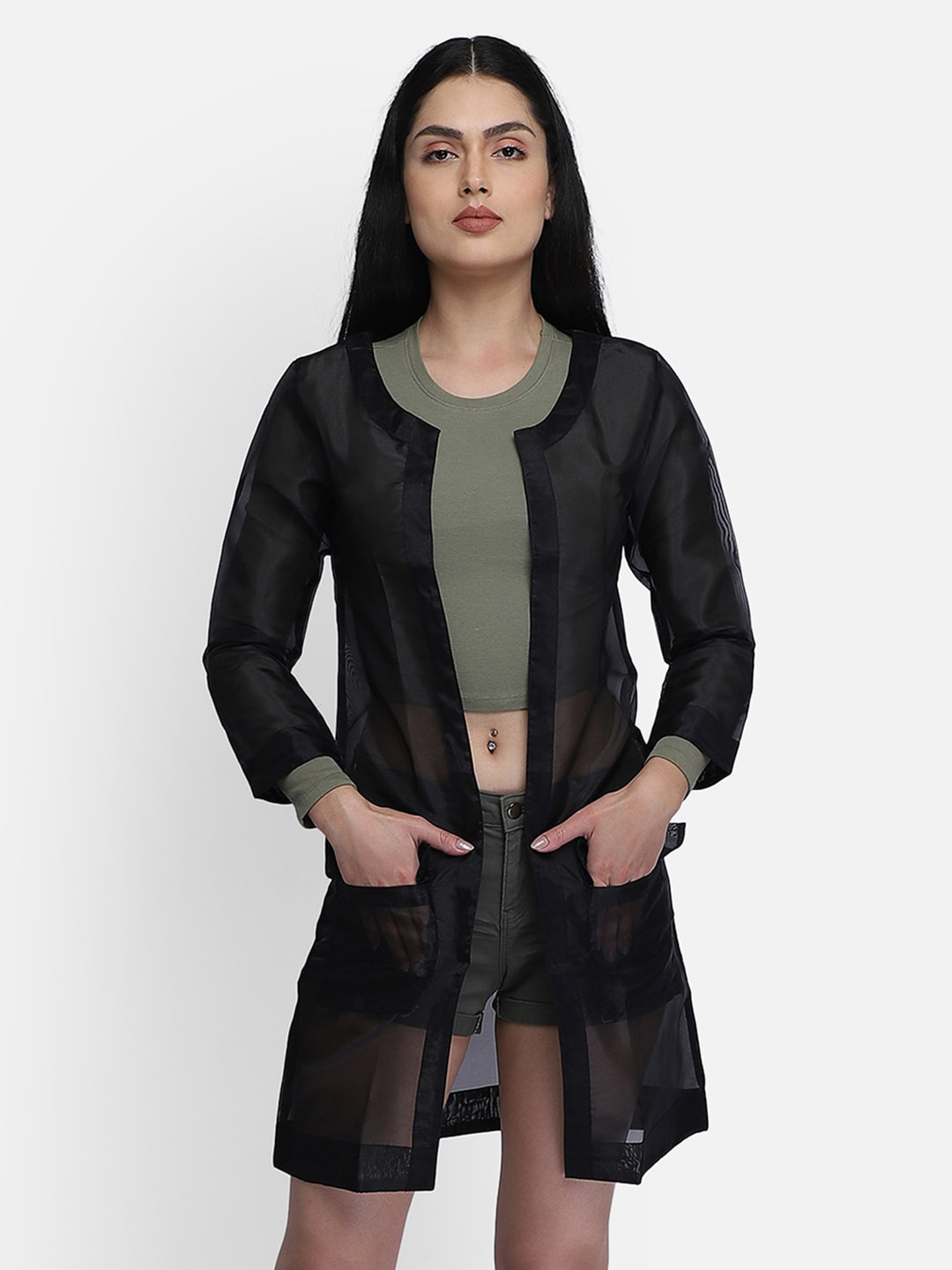 Smarty Pants Women Black Solid Open Front Shrug