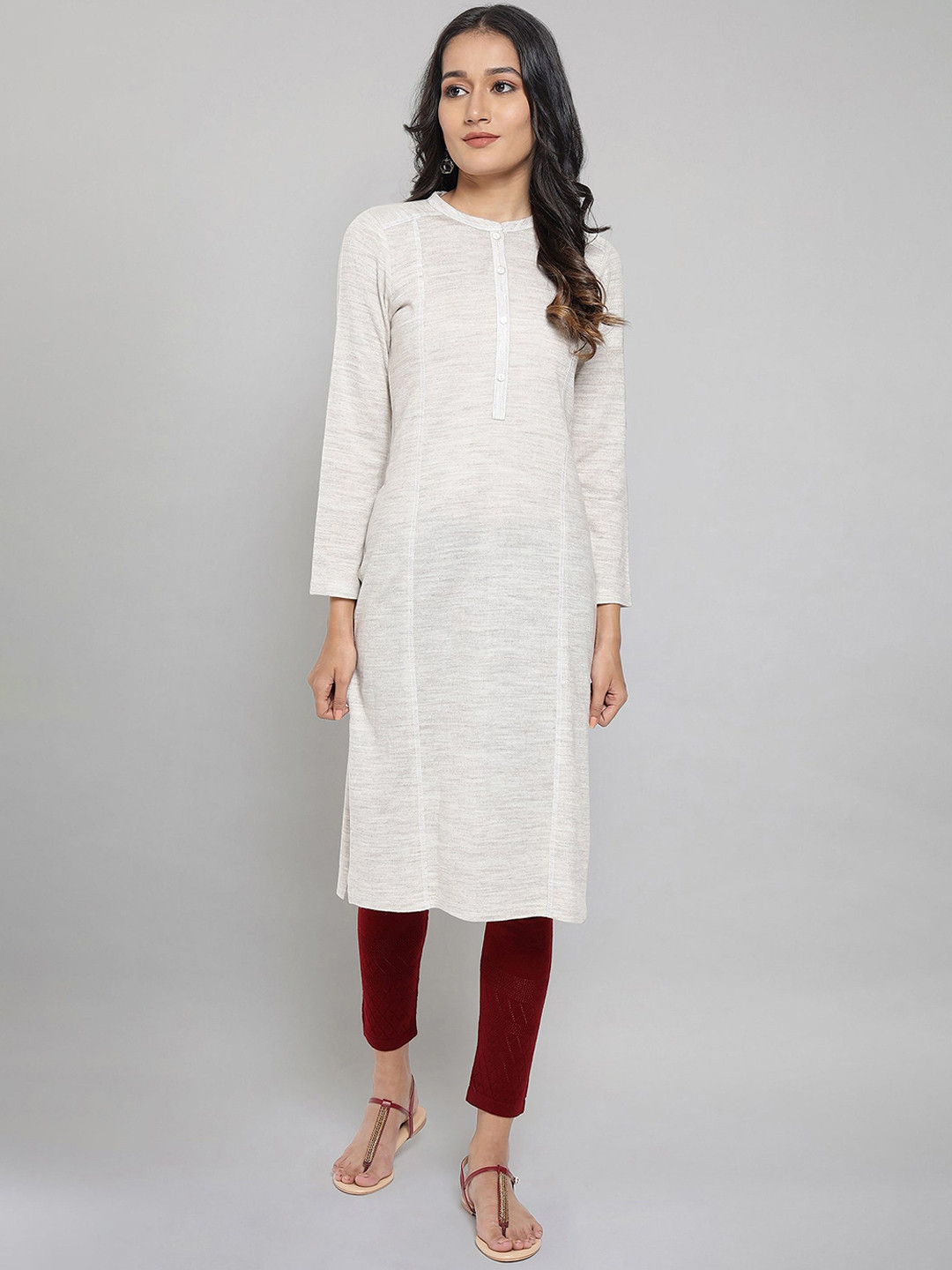 AURELIA Women Beige Solid Straight Kurta