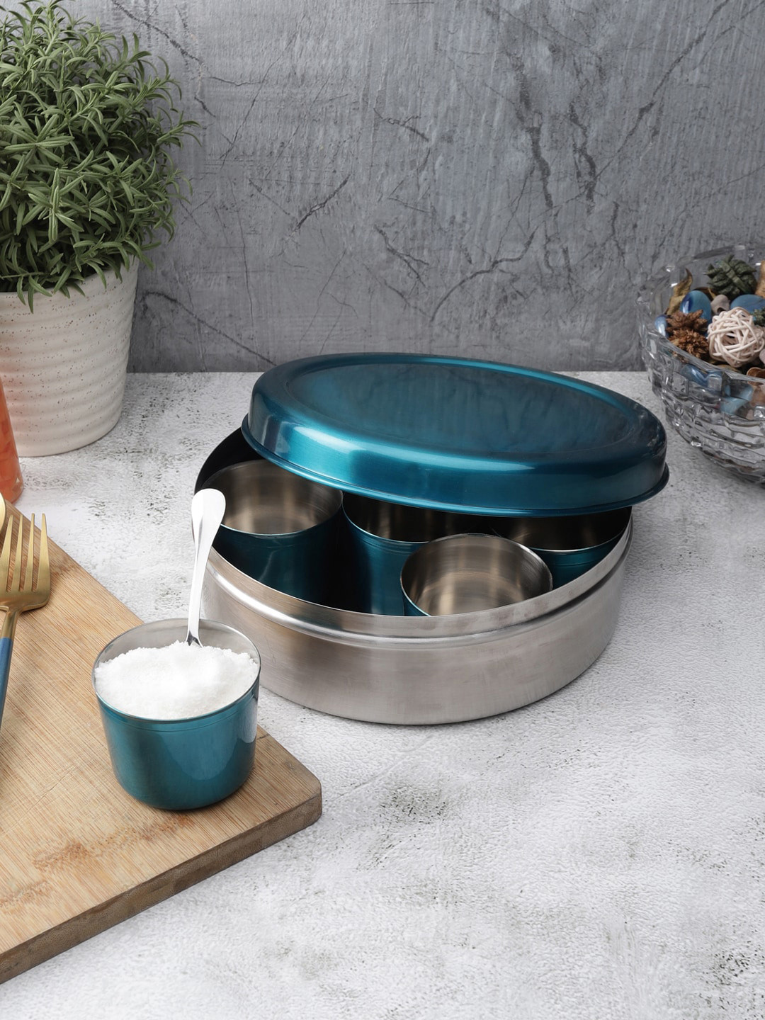 VarEesha Blue Solid Stainless Steel Spice Box