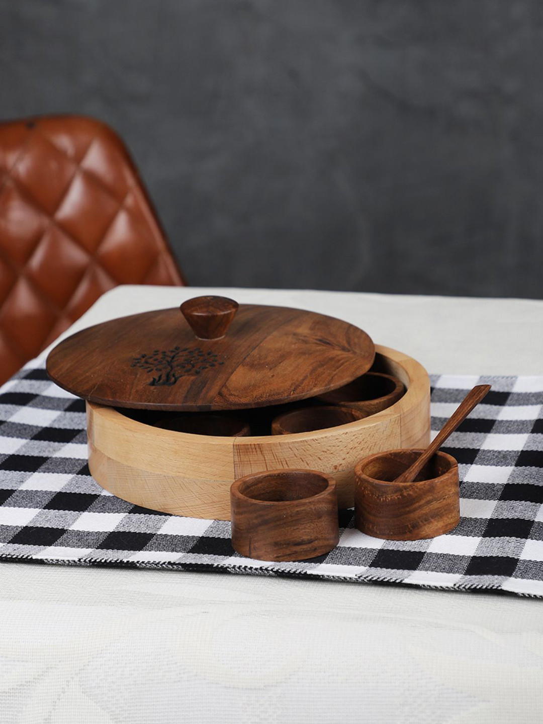 VarEesha Brown Handmade Wooden Spice Box