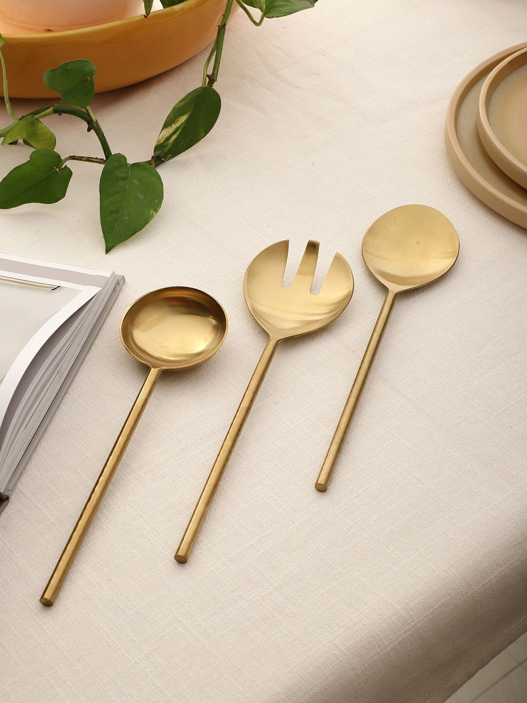 VarEesha Set Of 3 Gold Matt Stainless Steel Serving