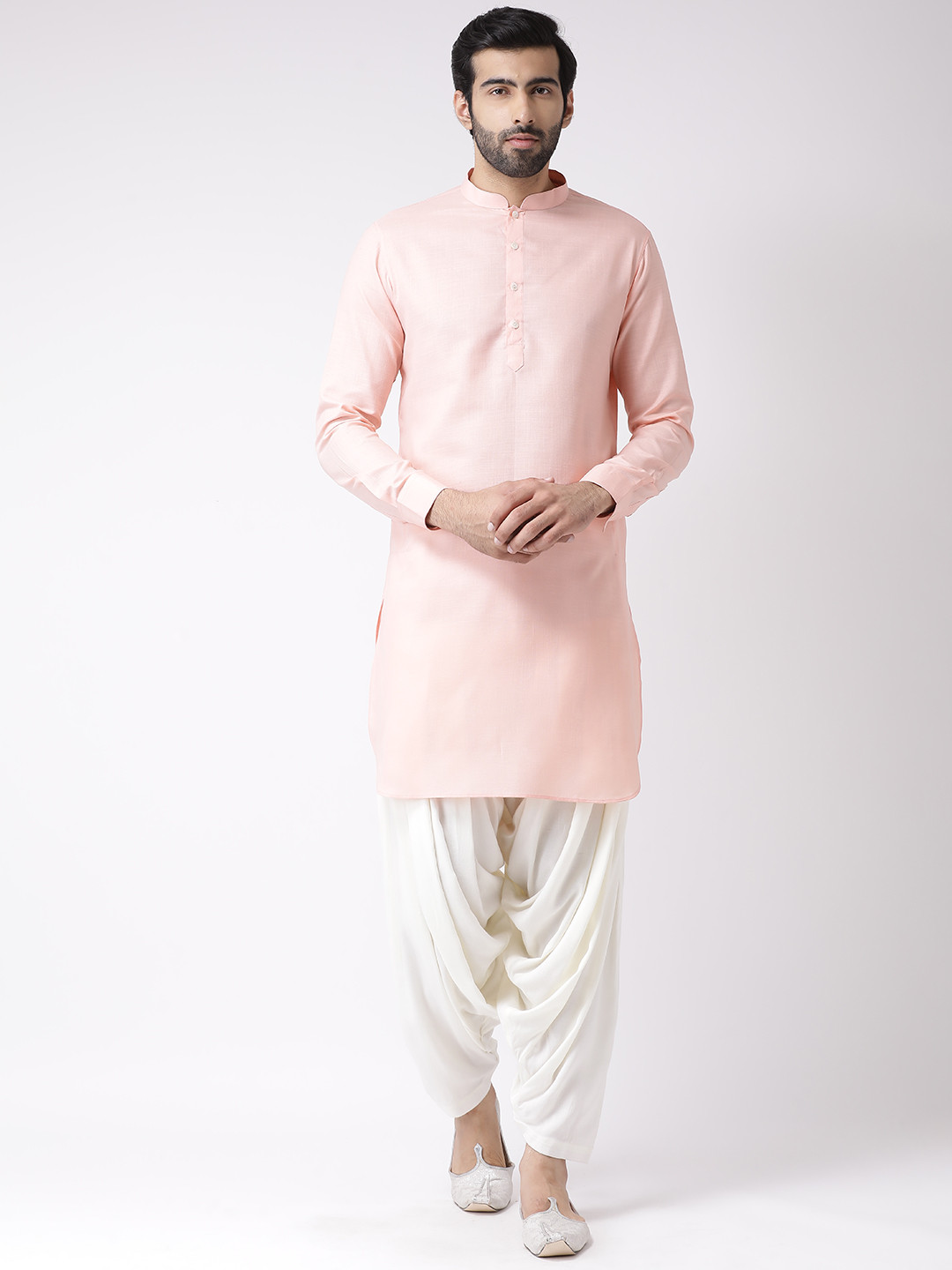 KISAH Men Pink Angrakha Kurti with Patiala