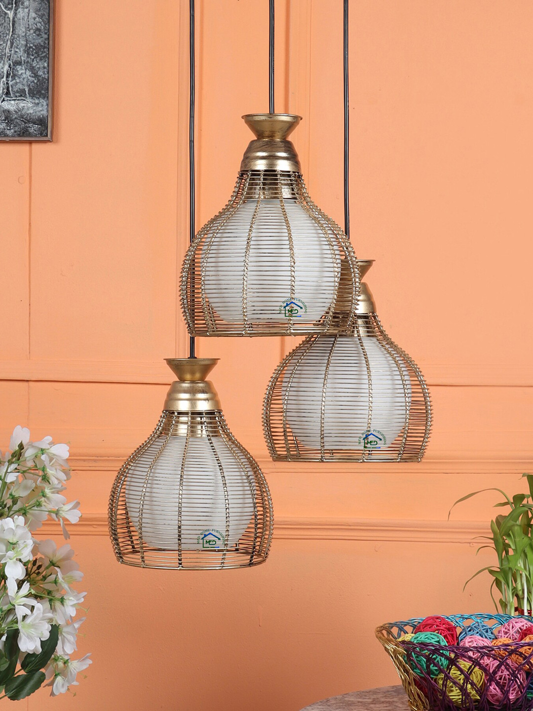 MFD HOME FURNISHING Gold-Toned Metal Quirky Ceiling Lamps