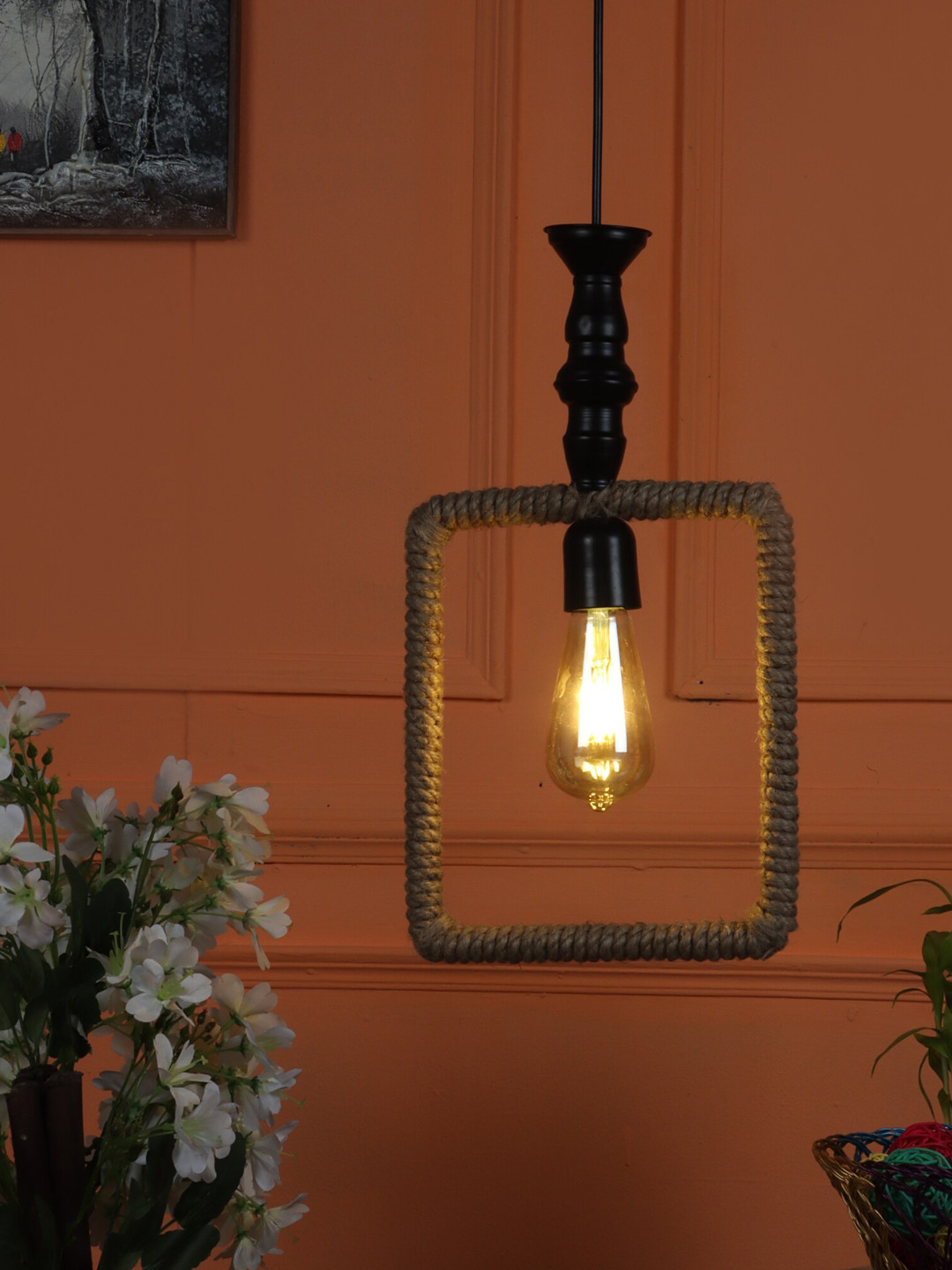 MFD HOME FURNISHING Brown Quirky Square Ceiling Lamps