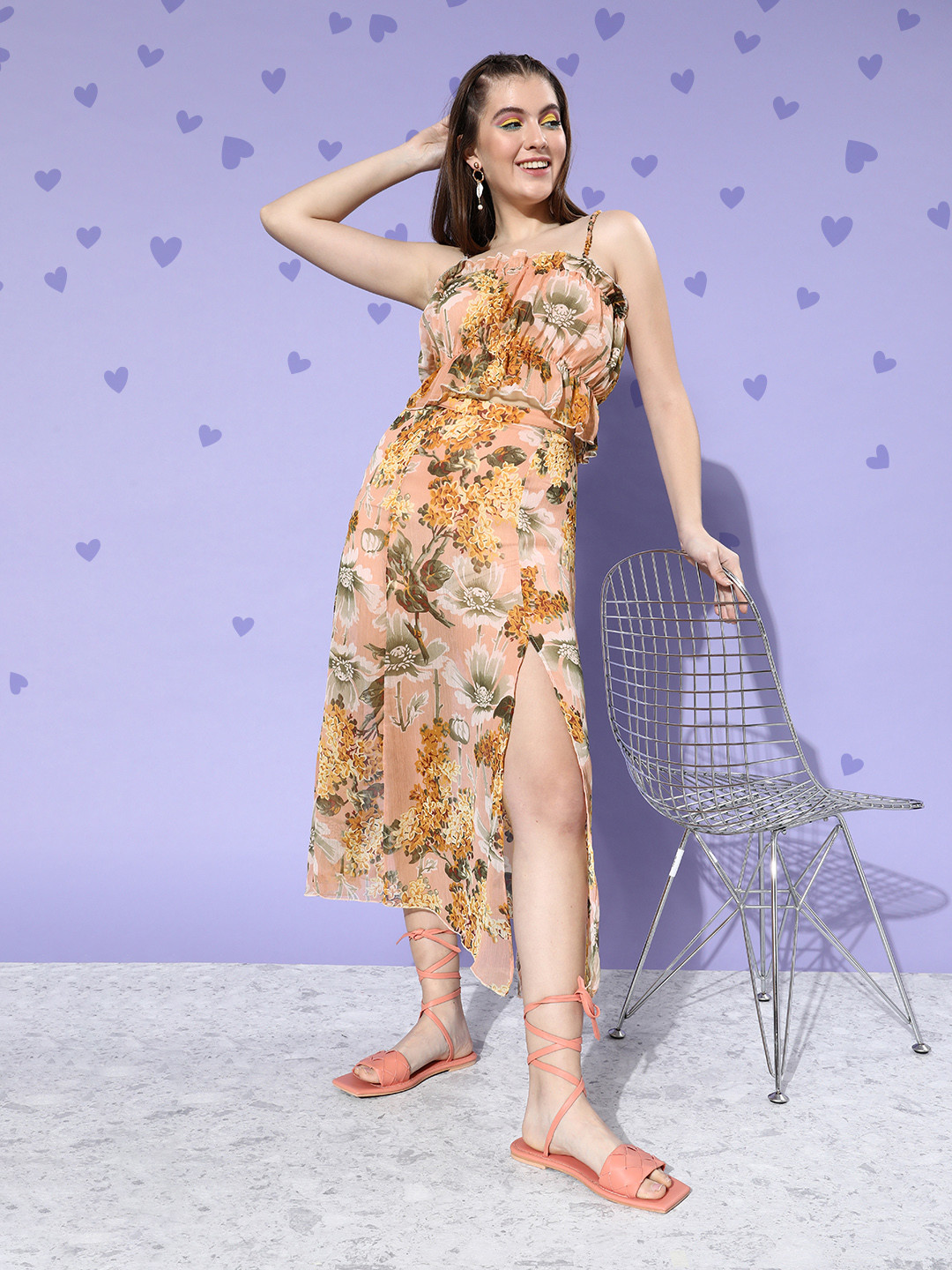 ANVI Be Yourself Women Attractive Peach Floral Fantasy Skirt