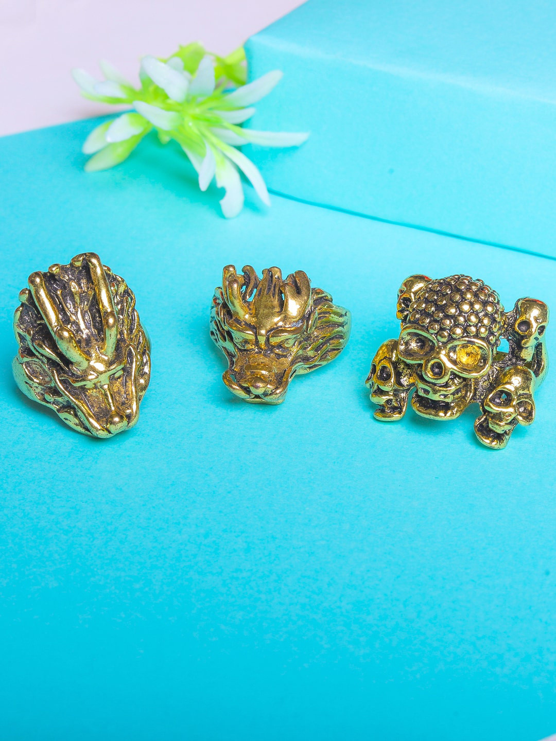 JEWEL JUNCTION Men Set Of 3 Gold-Plated Finger Rings