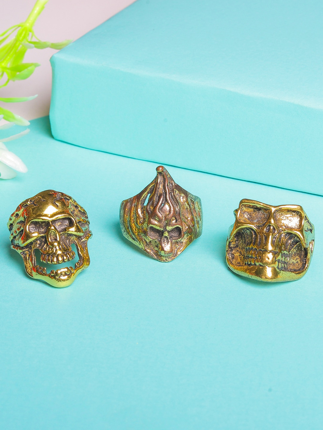 JEWEL JUNCTION Men Set Of 3 Gold-Plated Finger Rings