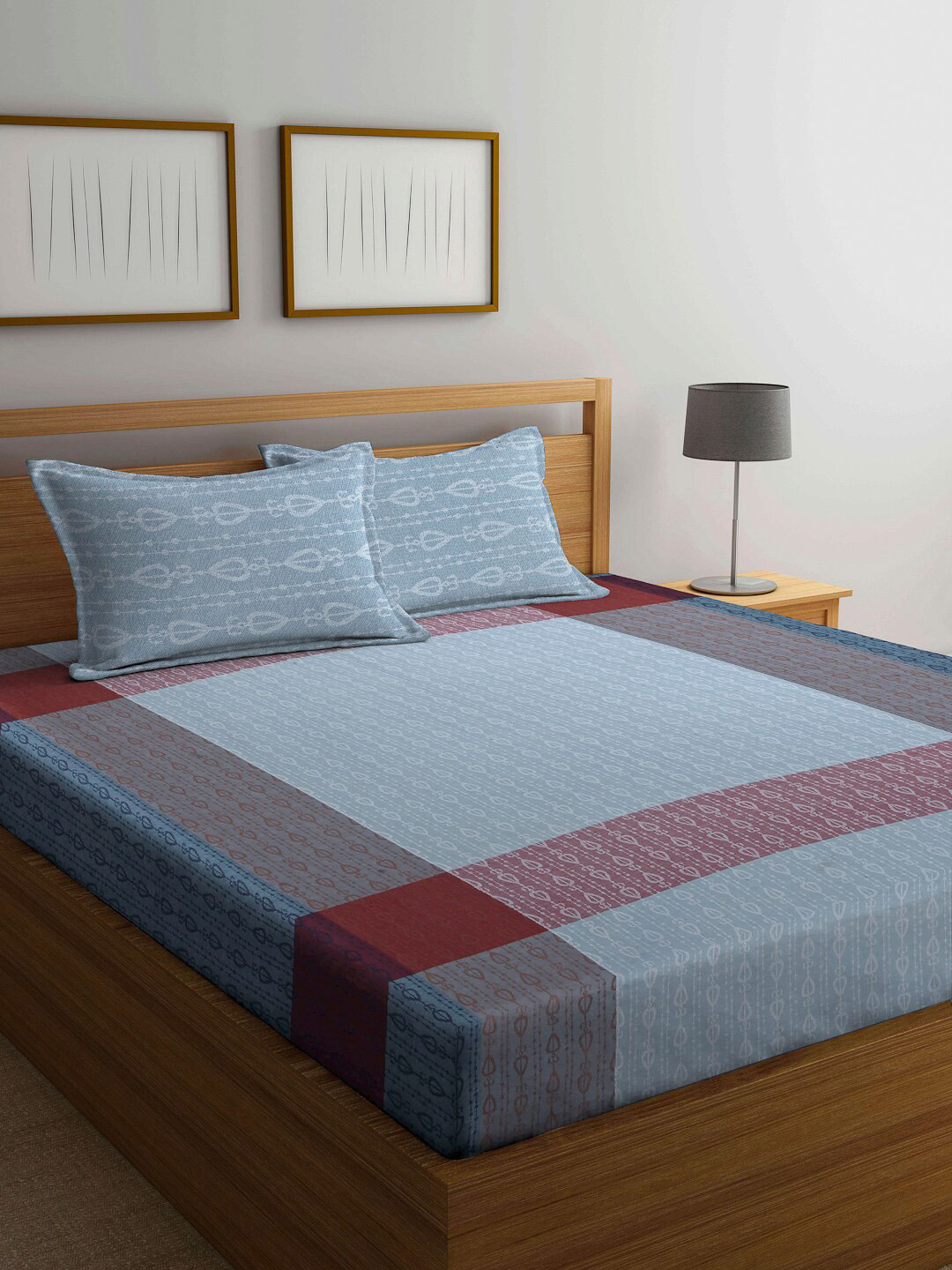 Arrabi Indian Multicoloured Ethnic Motifs Cotton 300 TC King Fine Bedsheet with 2 Pillow Covers-98 x 85 inches