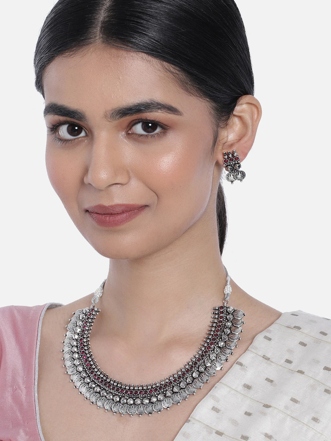 I Jewels Oxidised Silver Plated Coin Jewellery Set