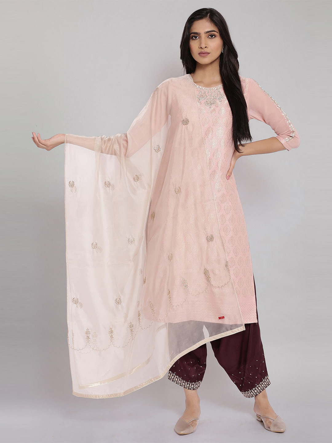 W Women Beige Embroidered Duppatta