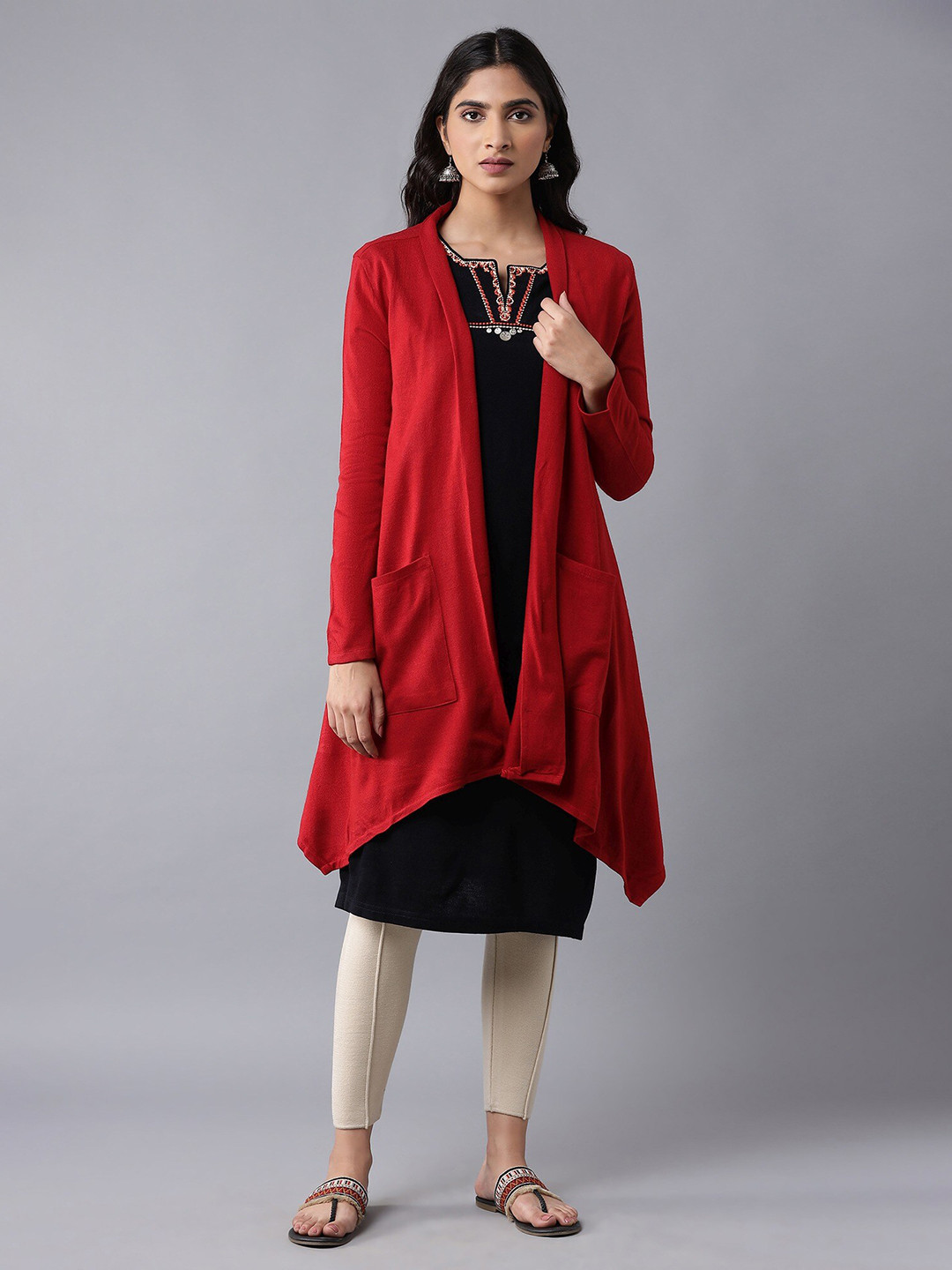 W Women Red Front-Open Sweater