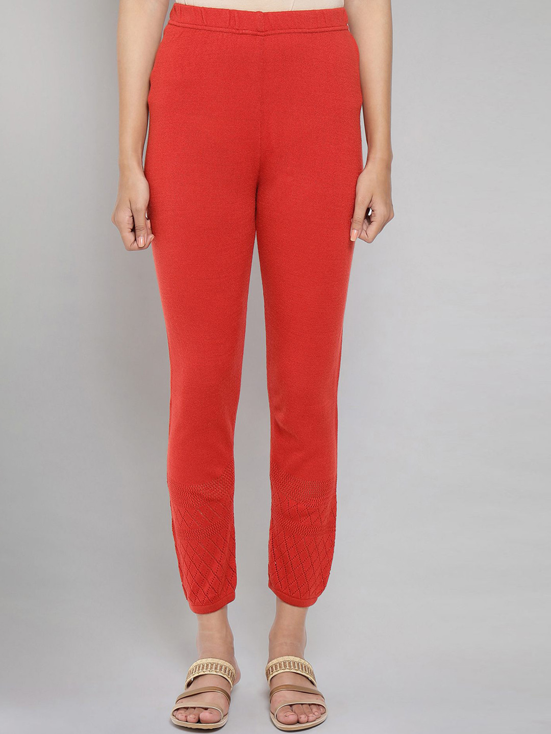 AURELIA Women Orange Self Design Acrylic Ankle Length Leggings