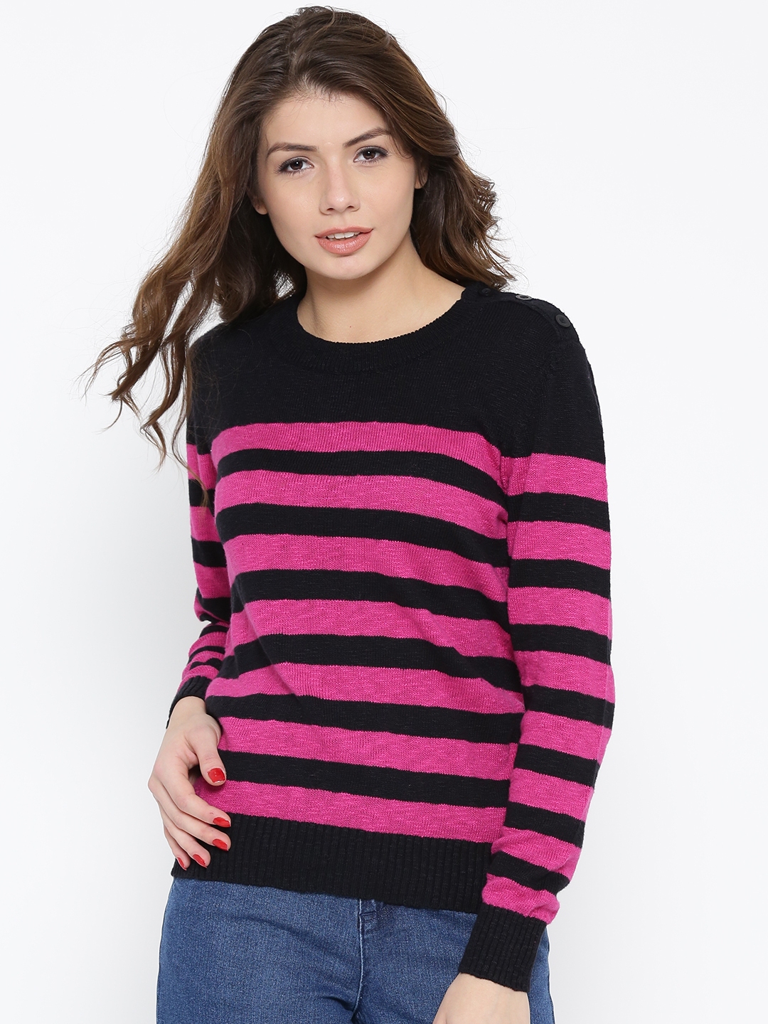 Pink black on sale striped sweater