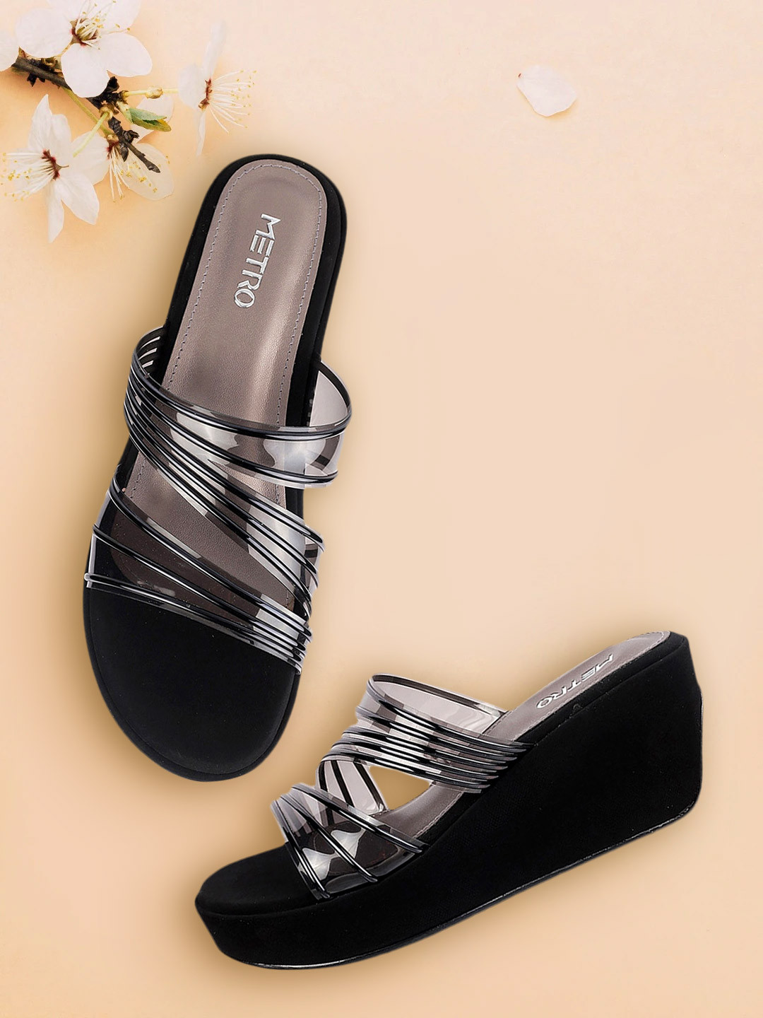 Metro Black Wedge Sandals