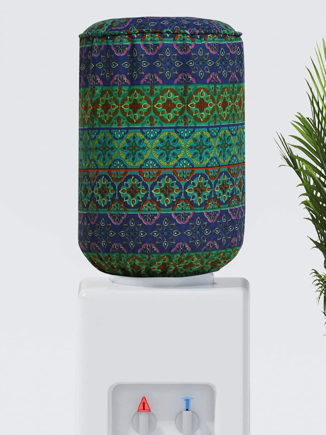 SWAYAM Navy Blue & Green Printed Cotton Water Dispenser Bottle Cover